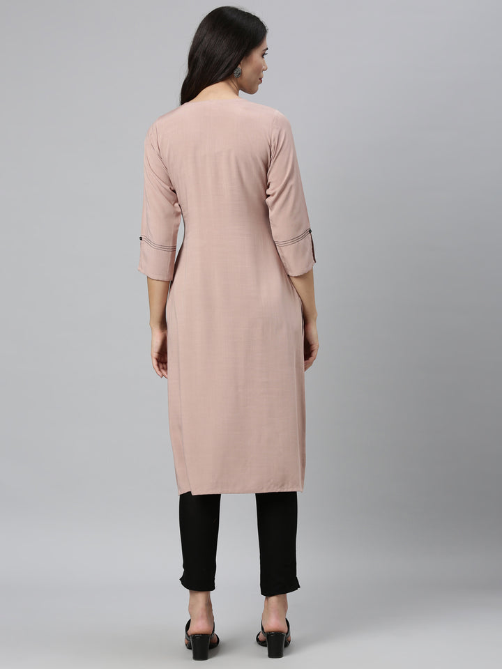 Neerus Beige Color Slub Rayon Fabric Kurta