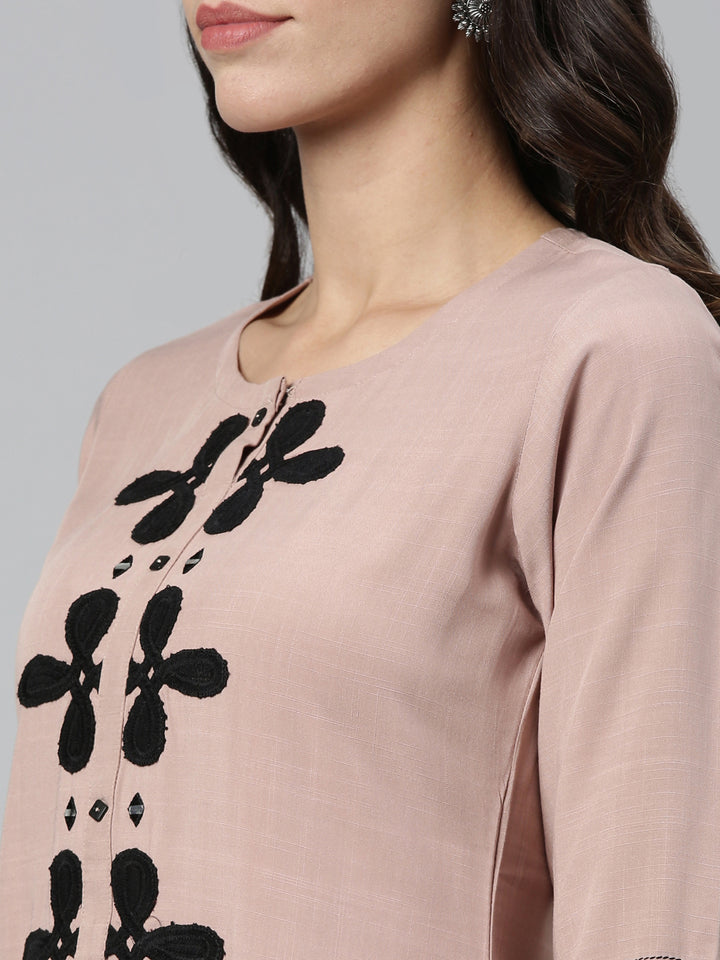 Neerus Beige Color Slub Rayon Fabric Kurta