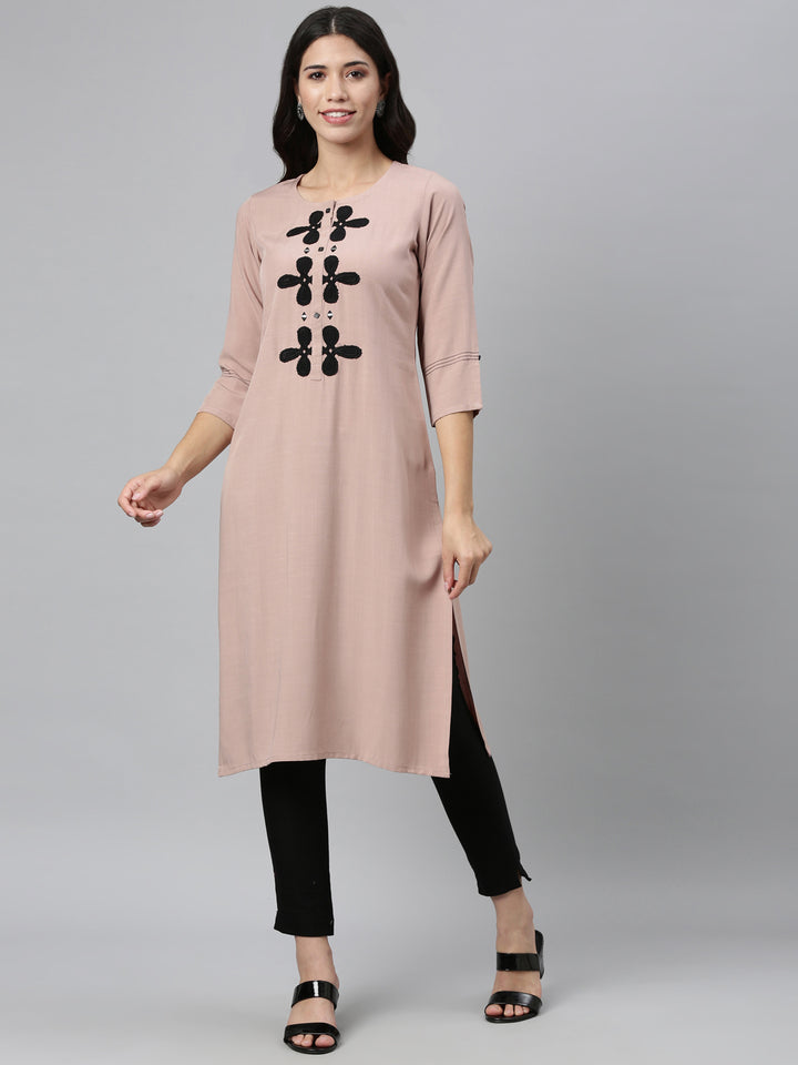 Neerus Beige Color Slub Rayon Fabric Kurta