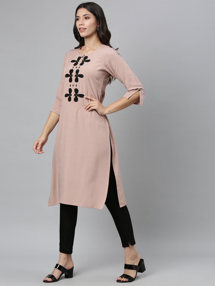 Neerus Beige Color Slub Rayon Fabric Kurta