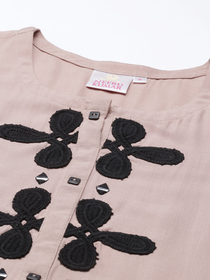 Neerus Beige Color Slub Rayon Fabric Kurta