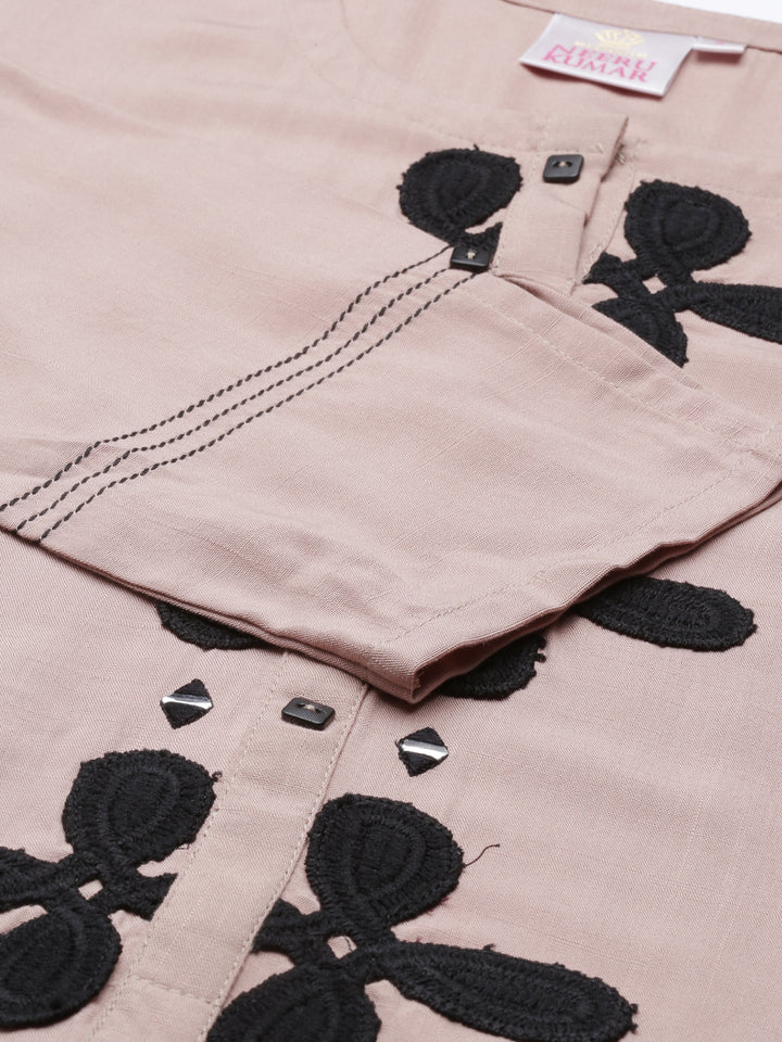 Neerus Beige Color Slub Rayon Fabric Kurta