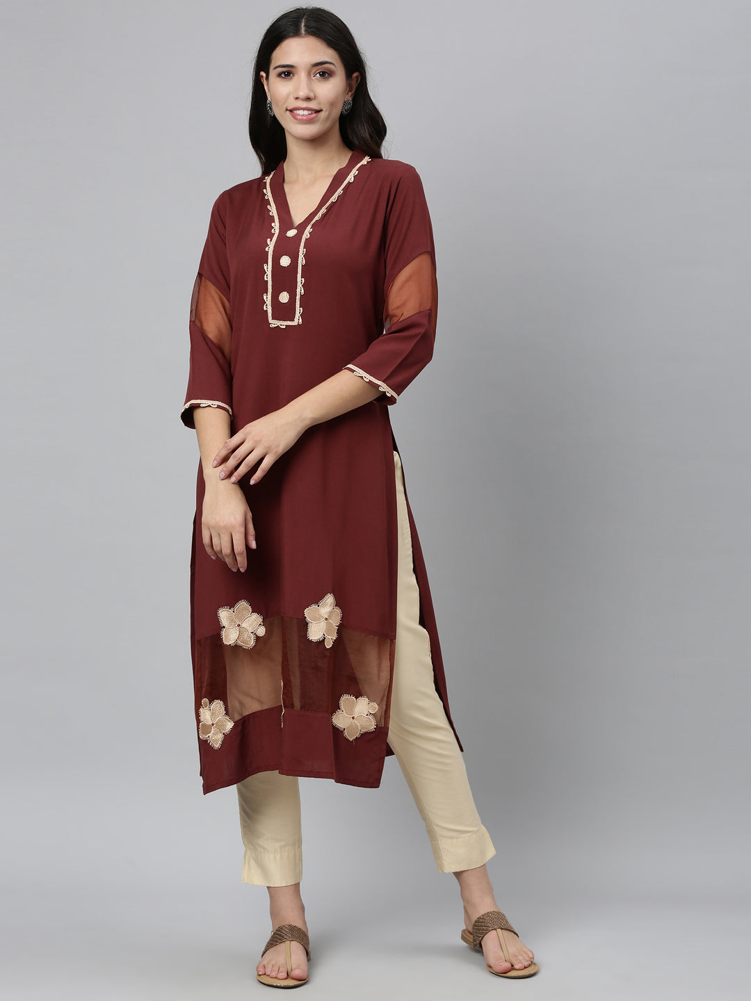 Neeru's Brown Color Slub Rayon Fabric Kurta