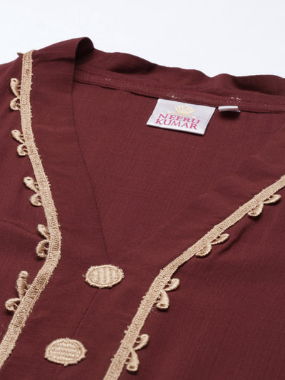Neeru's Brown Color Slub Rayon Fabric Kurta