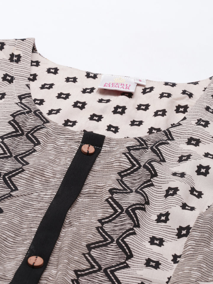 Neerus Beige rayon printed kurti - back view