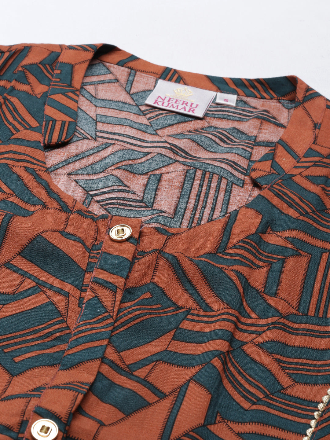 Neerus Orange rayon solid kurti - back view