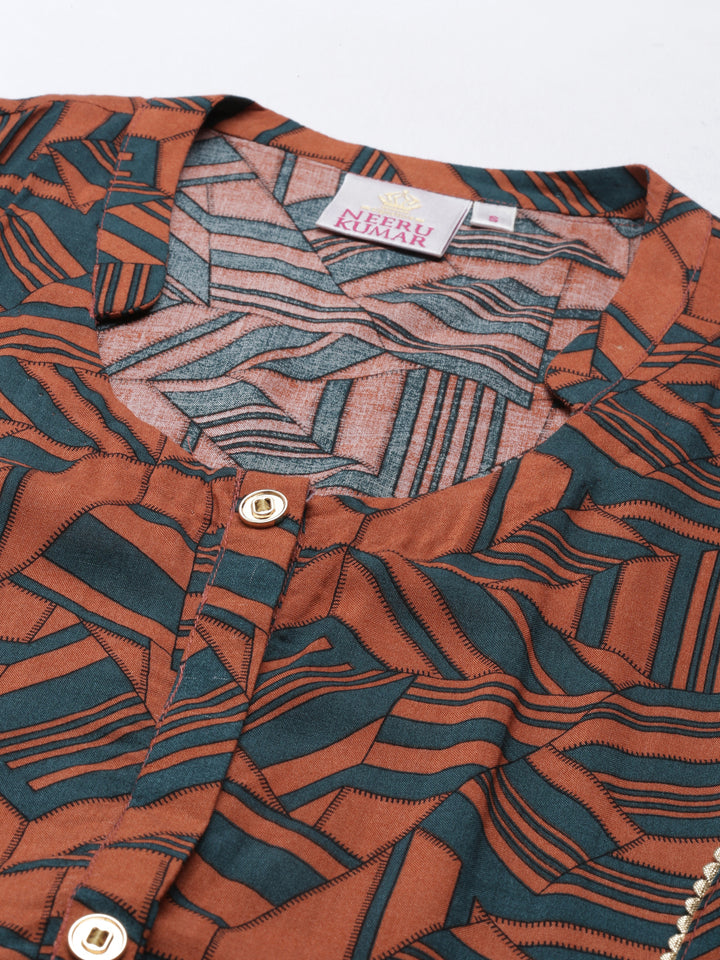 Neerus Orange rayon solid kurti - back view