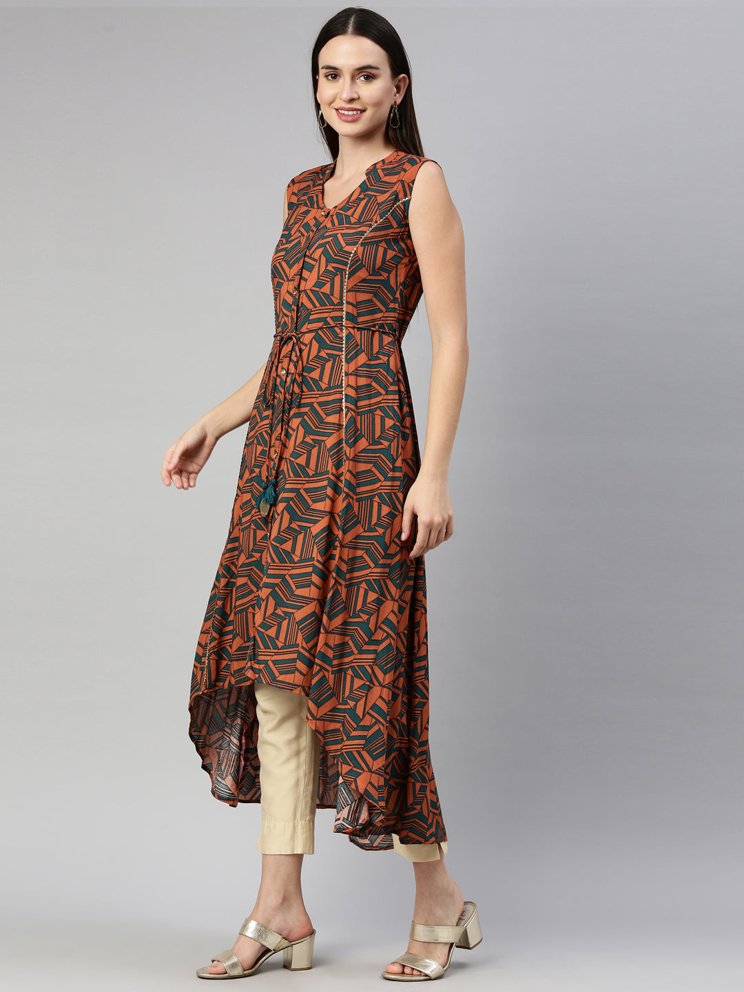 Neerus Orange rayon solid kurti - side view
