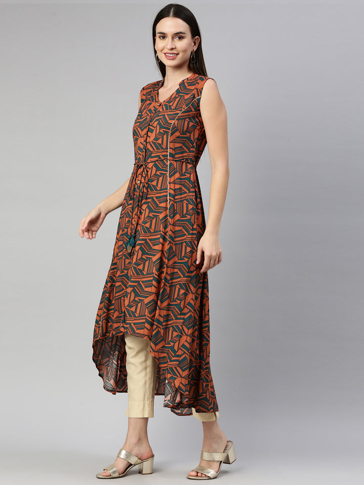Neerus Orange rayon solid kurti - side view