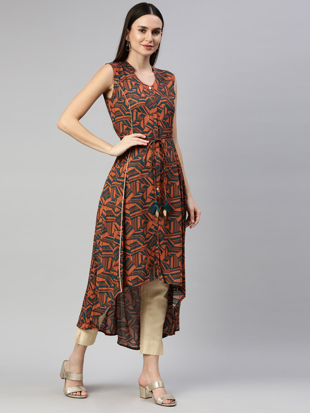 Neerus Orange rayon solid kurti - detail view 1