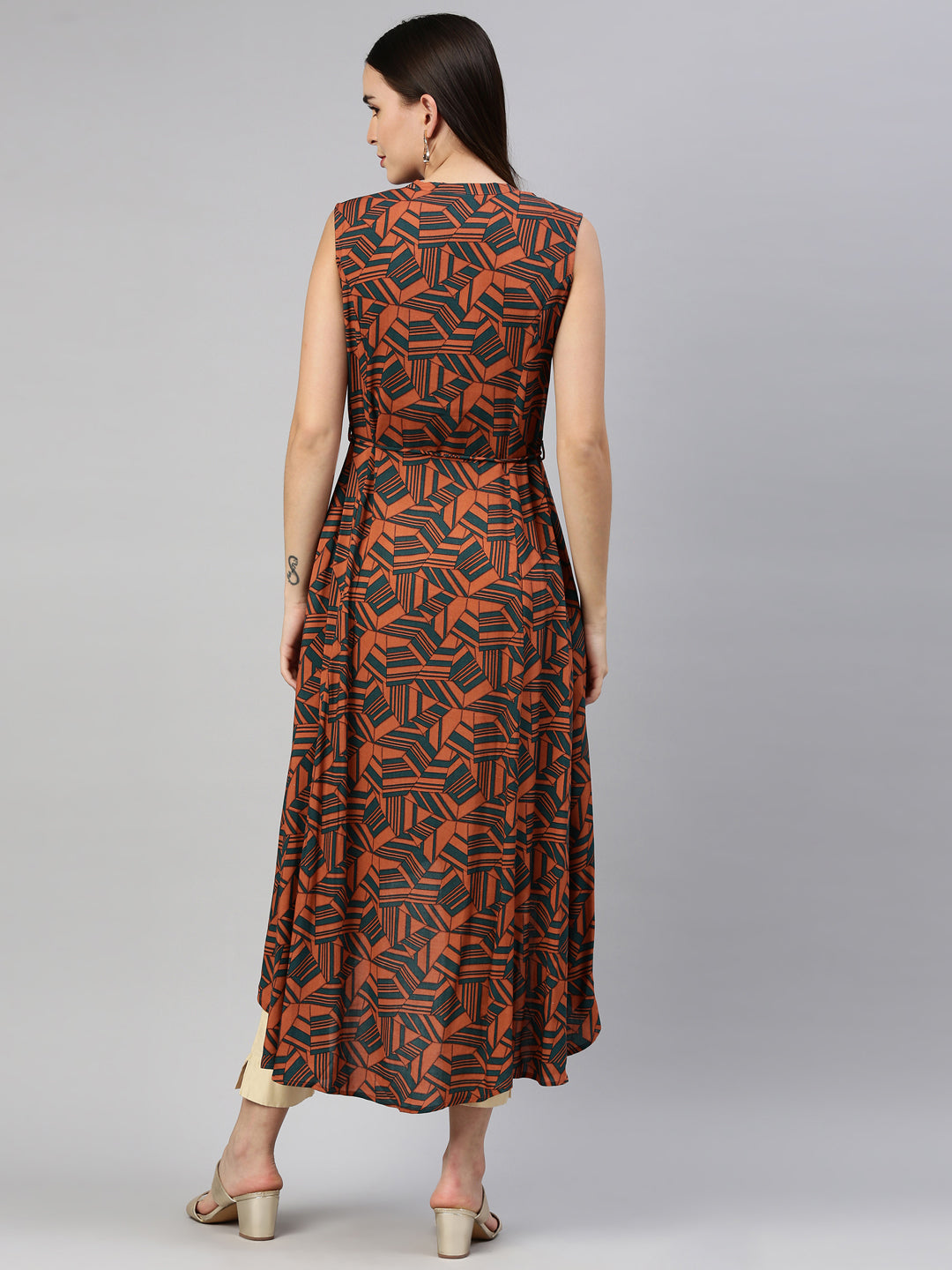 Neerus Orange rayon solid kurti - detail view 2
