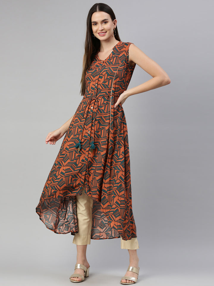 Neerus Orange rayon solid kurti - detail view 3