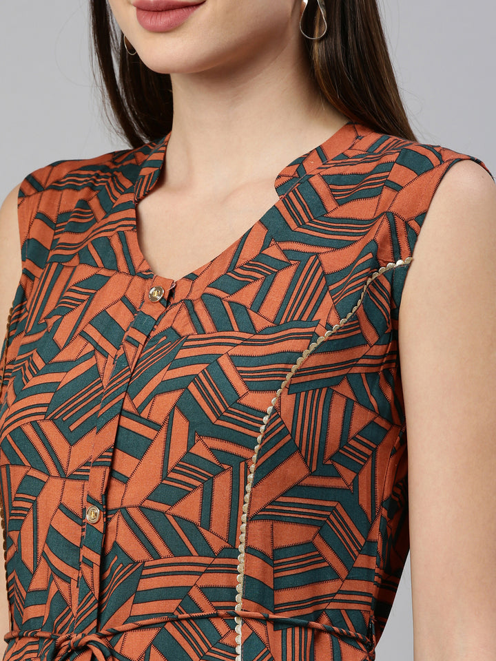 Neerus Orange rayon solid kurti - detail view 4