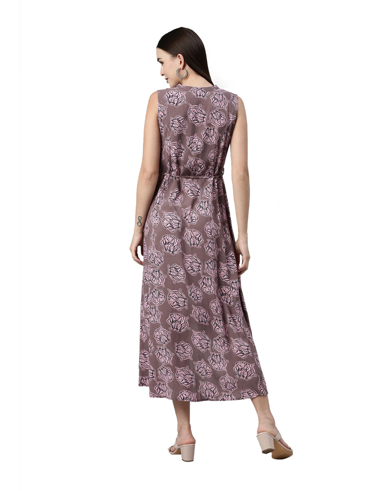 Neerus Grey rayon floral printed A-line kurti - detail view 2