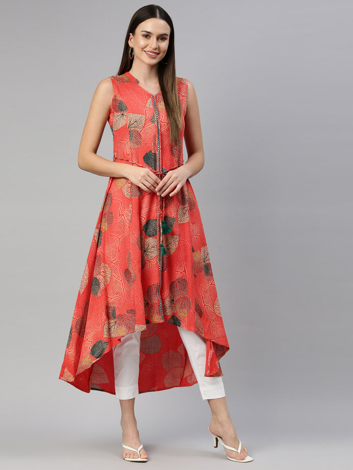 Neerus Orange rayon solid kurta - front view