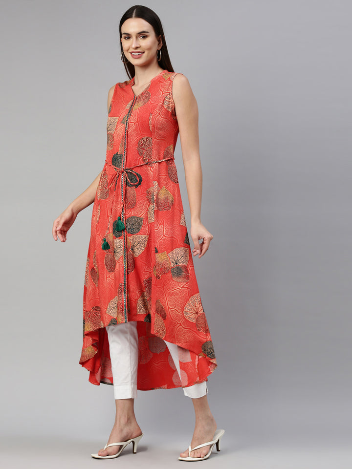 Neerus Orange rayon solid kurta - side view