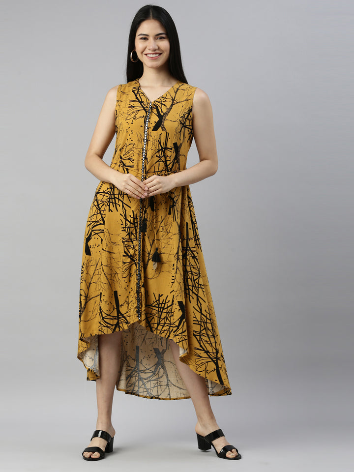 Neerus Yellow rayon solid kurta - front view