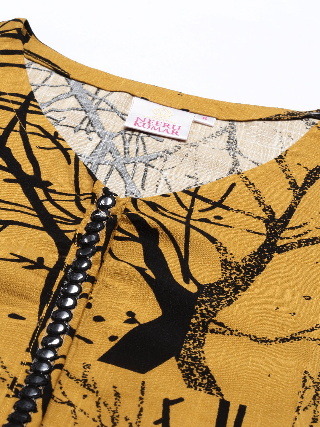 Neerus Yellow rayon solid kurta - back view