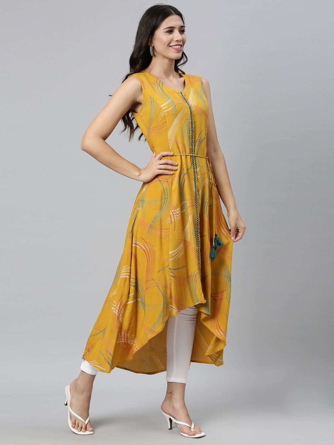 Neerus Mustard Color Rayon Fabric Kurta