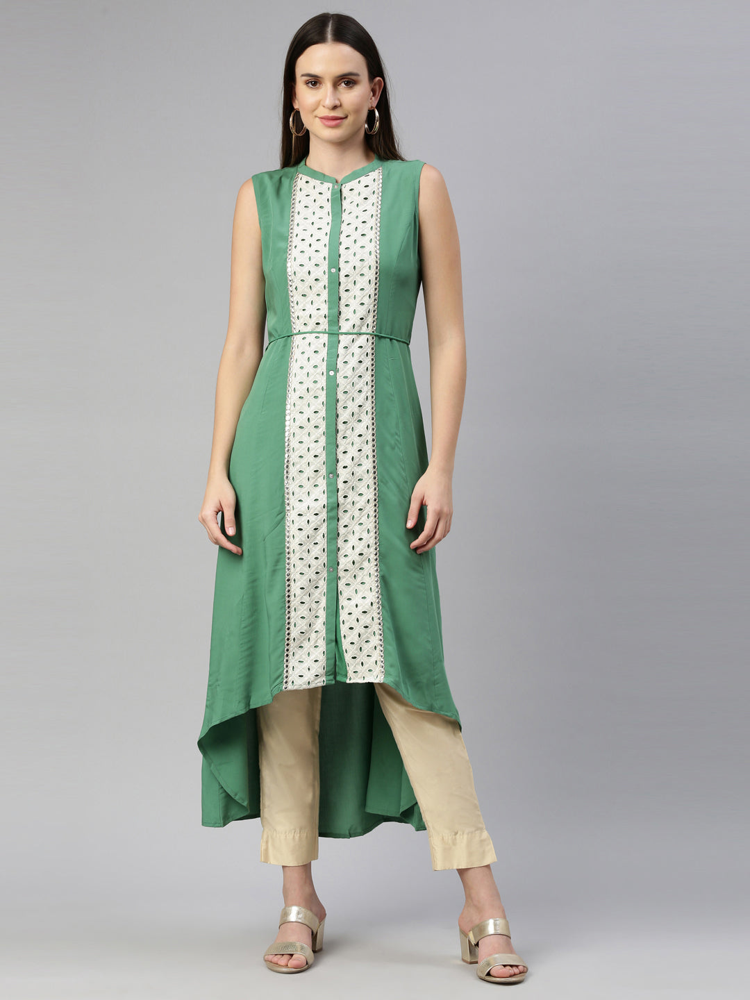 Neerus Green Color Rayon Fabric Kurta