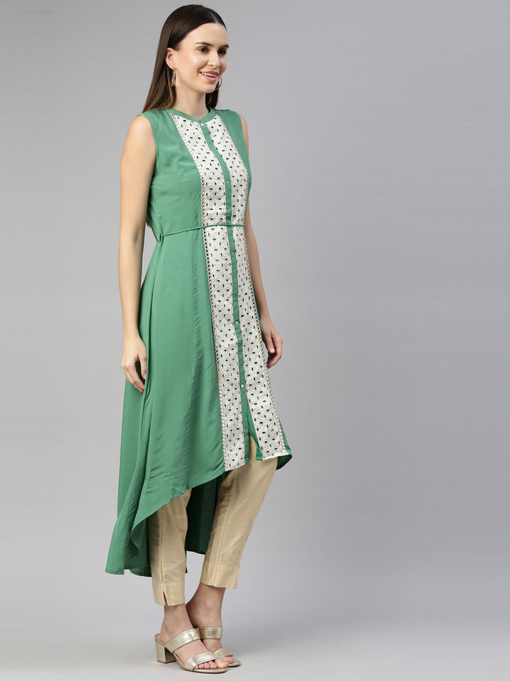 Neerus Green Color Rayon Fabric Kurta