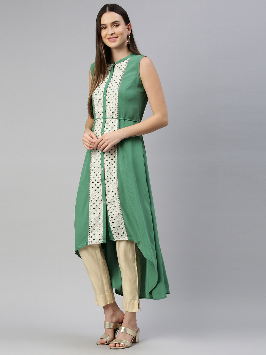 Neerus Green Color Rayon Fabric Kurta