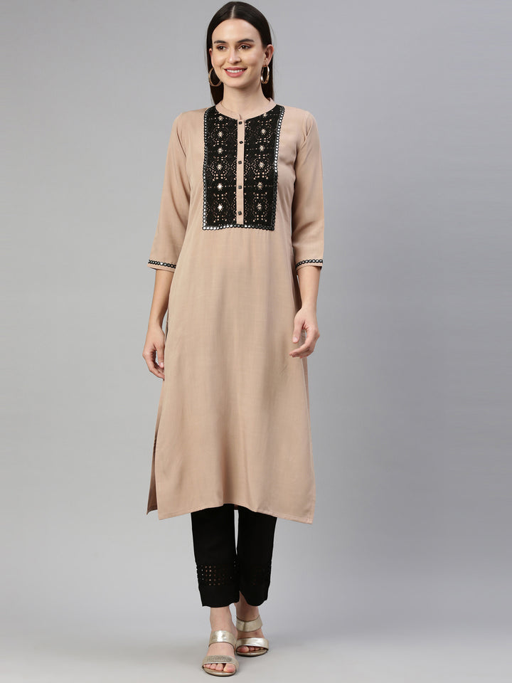 Neerus Beige Color Rayon Fabric Kurta