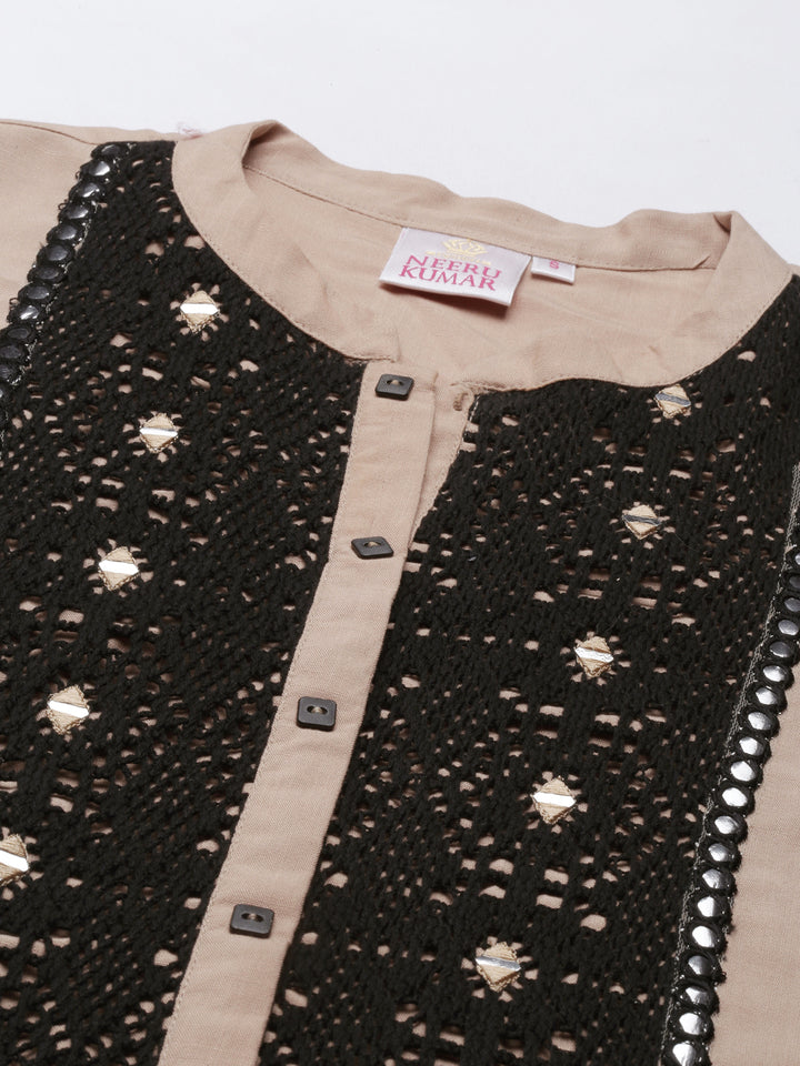 Neerus Beige Color Rayon Fabric Kurta