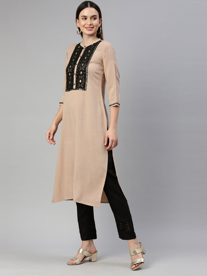 Neerus Beige Color Rayon Fabric Kurta