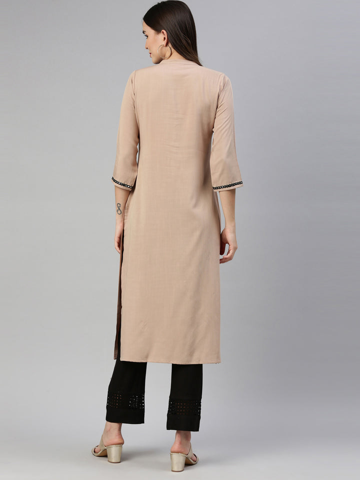 Neerus Beige Color Rayon Fabric Kurta