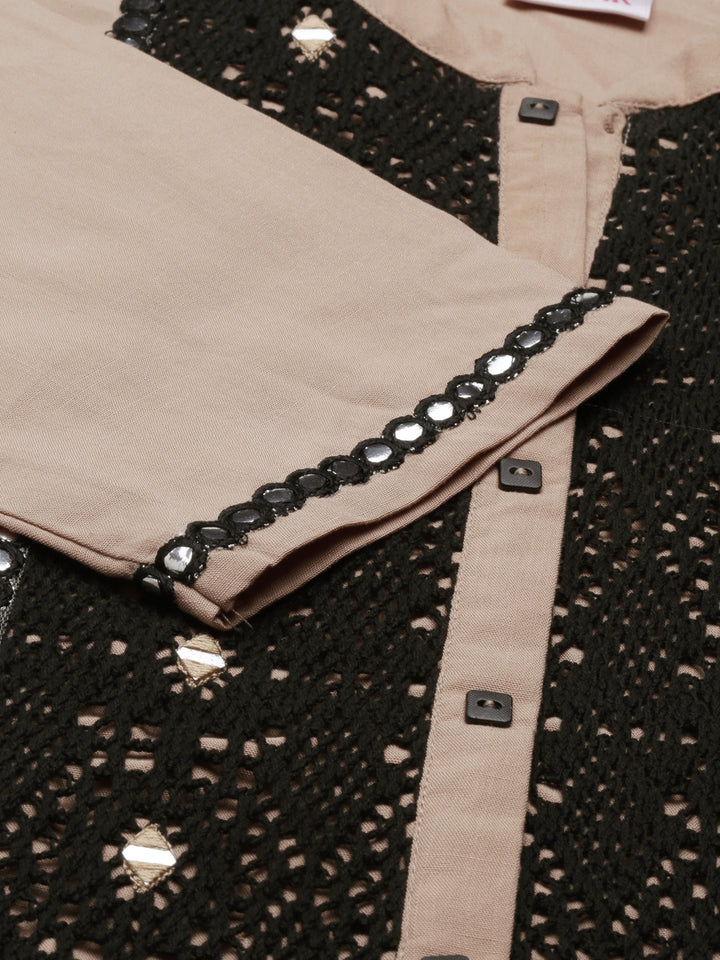 Neerus Beige Color Rayon Fabric Kurta