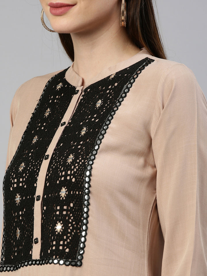Neerus Beige Color Rayon Fabric Kurta