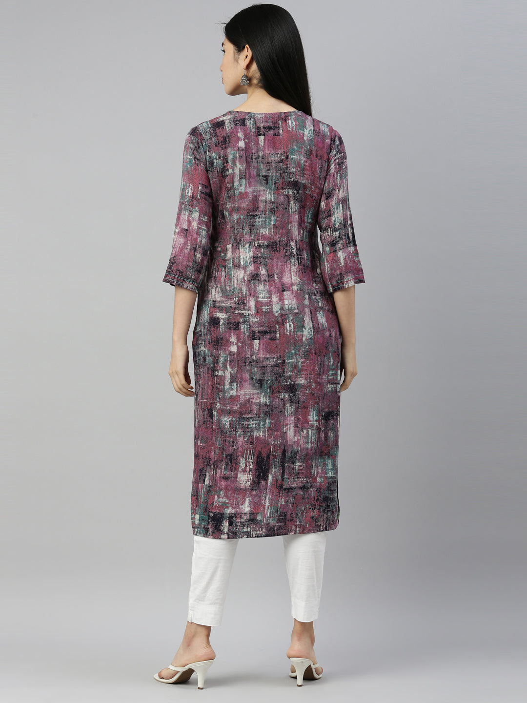 Neerus Purple rayon straight kurta - detail view 2