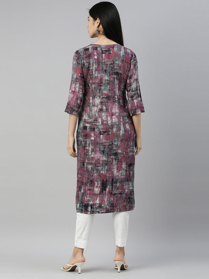 Neerus Purple rayon straight kurta - detail view 2