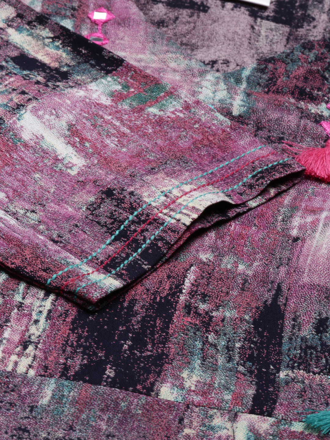 Neerus Purple rayon straight kurta - detail view 4