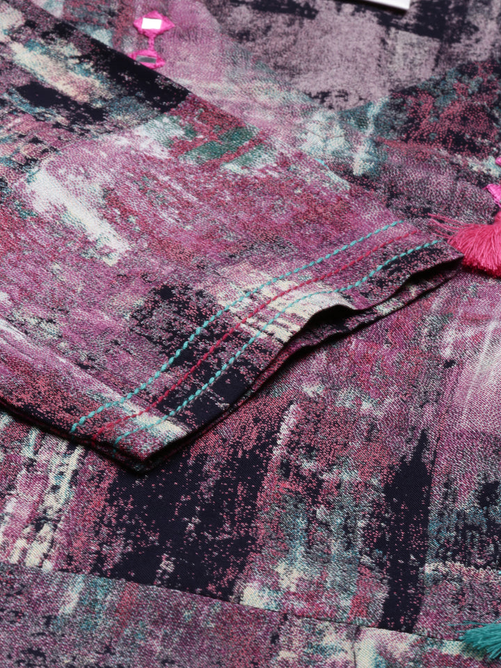 Neerus Purple rayon straight kurta - detail view 4