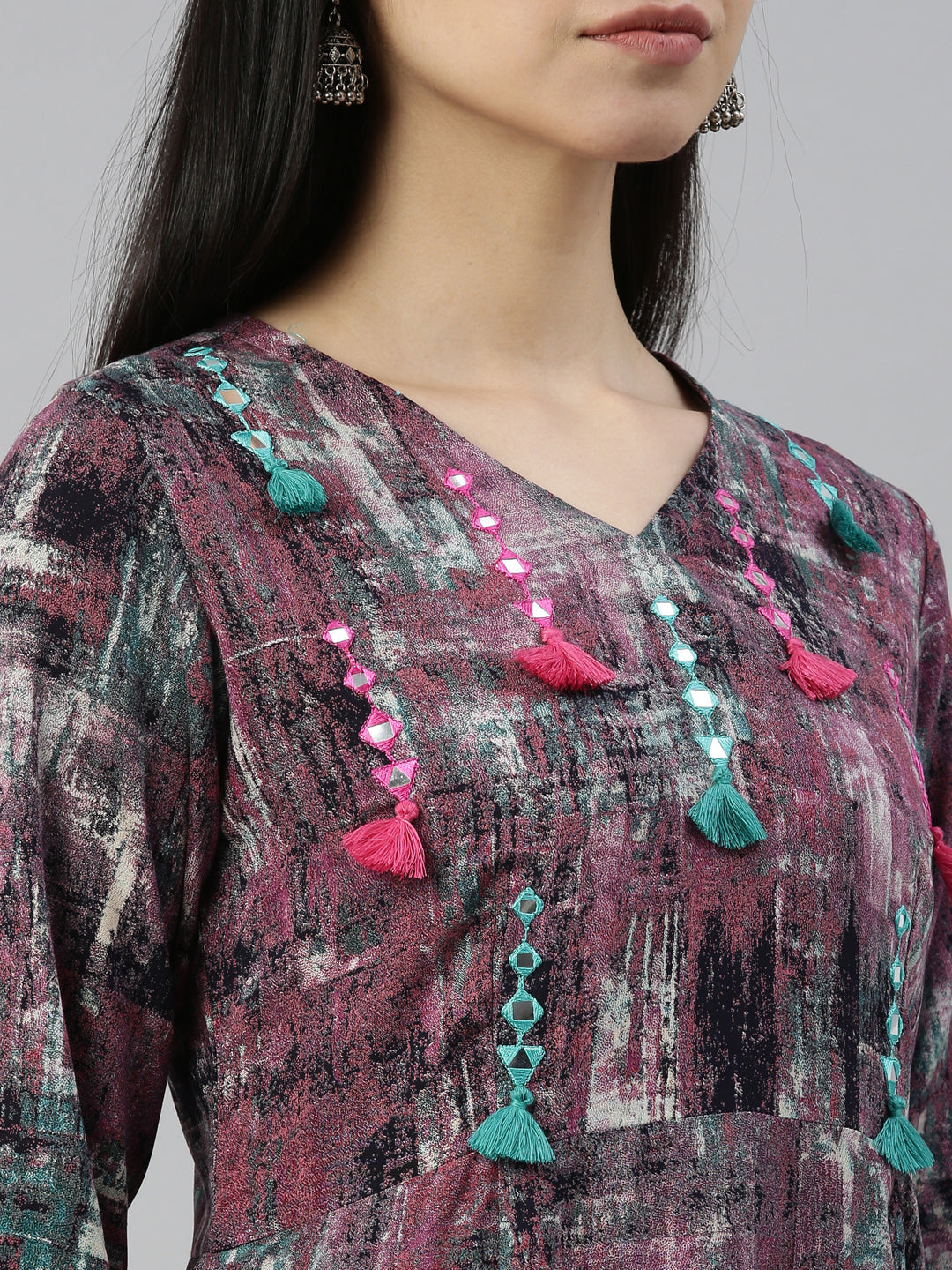 Neerus Purple rayon straight kurta - detail view 5
