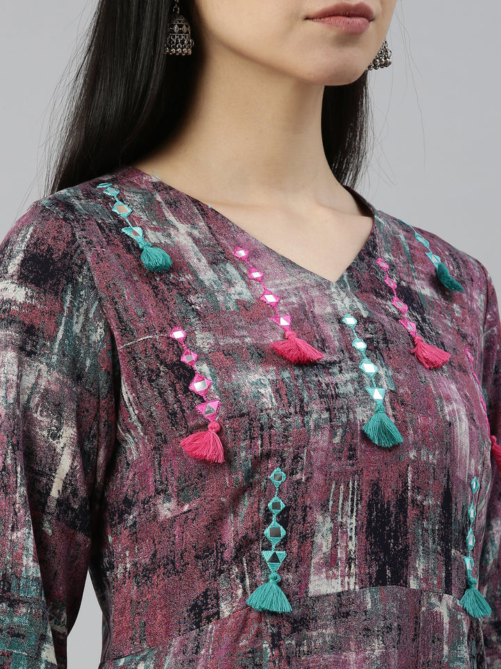 Neerus Purple rayon straight kurta - detail view 5