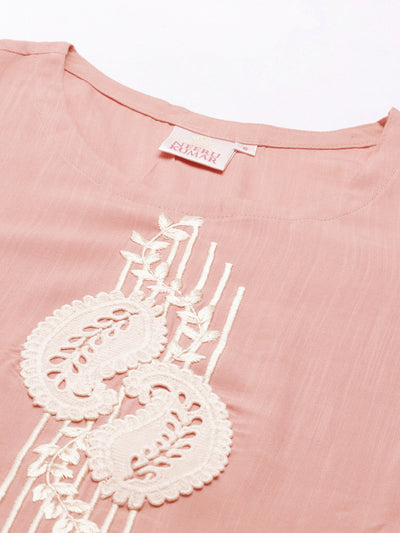 Neeru'S Peach Color Slub Rayon Fabric Kurta