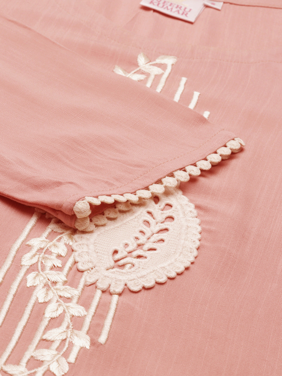 Neerus Orange viscose rayon straight kurti - detail view 4