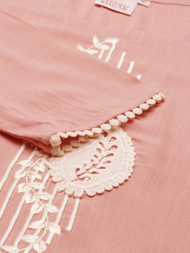 Neerus Orange viscose rayon straight kurti - detail view 4