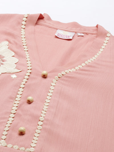 Neeru'S Peach Color Rayon Fabric Kurta
