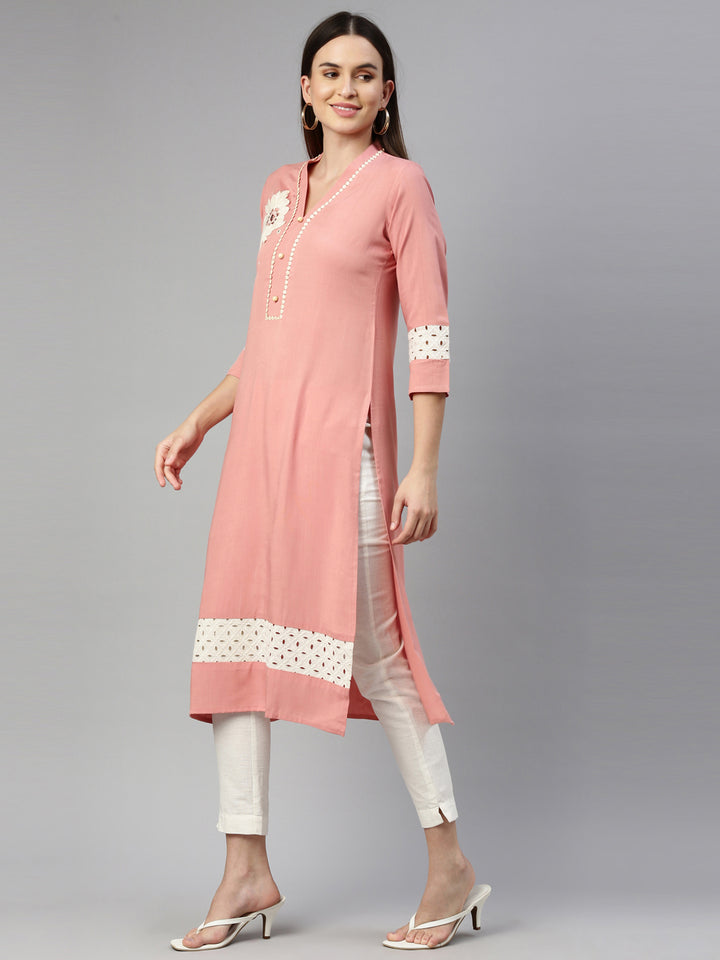 Neerus Orange rayon solid kurta - side view