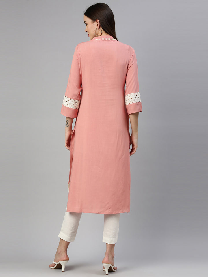 Neerus Orange rayon solid kurta - detail view 2