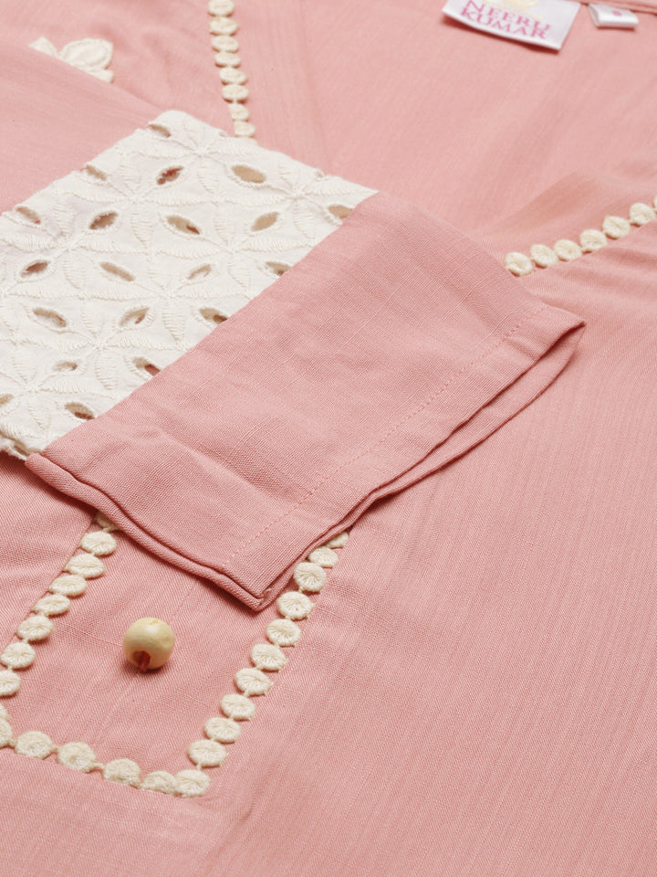 Neerus Orange rayon solid kurta - detail view 4