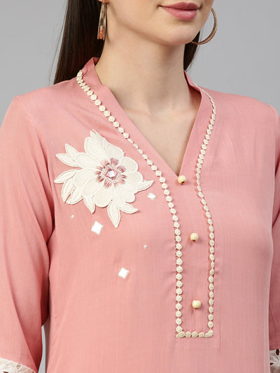 Neeru'S Peach Color Rayon Fabric Kurta