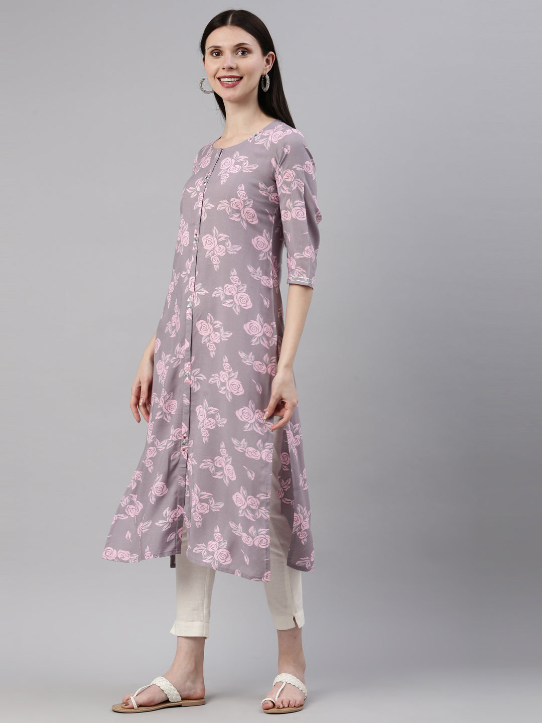 Neeru'S L Gray Color Rayon Fabric Kurta