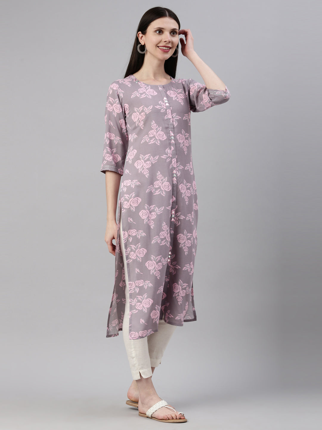 Neeru's L Gray Color Rayon Fabric Kurta