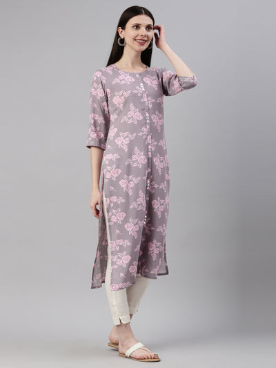 Neeru'S L Gray Color Rayon Fabric Kurta