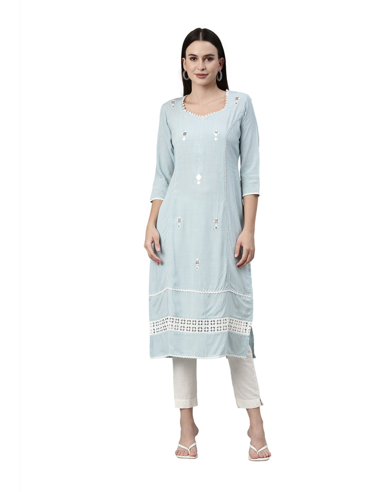 Neerus Aqua Color Rayon Fabric Kurta